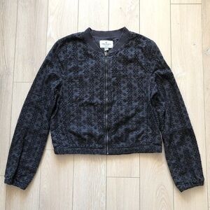 American Eagle Outfitters Eyelet Zip Up Bomber Jacket in Faded Black Size S